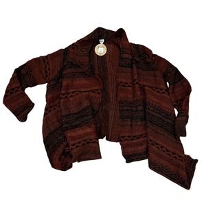 NWT Shop The Trends Womens Brown Southwestern Fair Isle Open Front Cardigan L